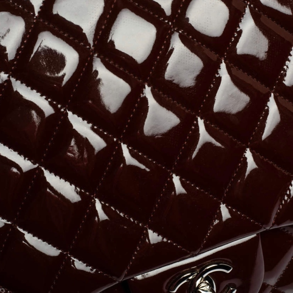 Chanel Burgundy Quilted Patent Leather Maxi Classic Single Flap Bag - Picture 6 of 16